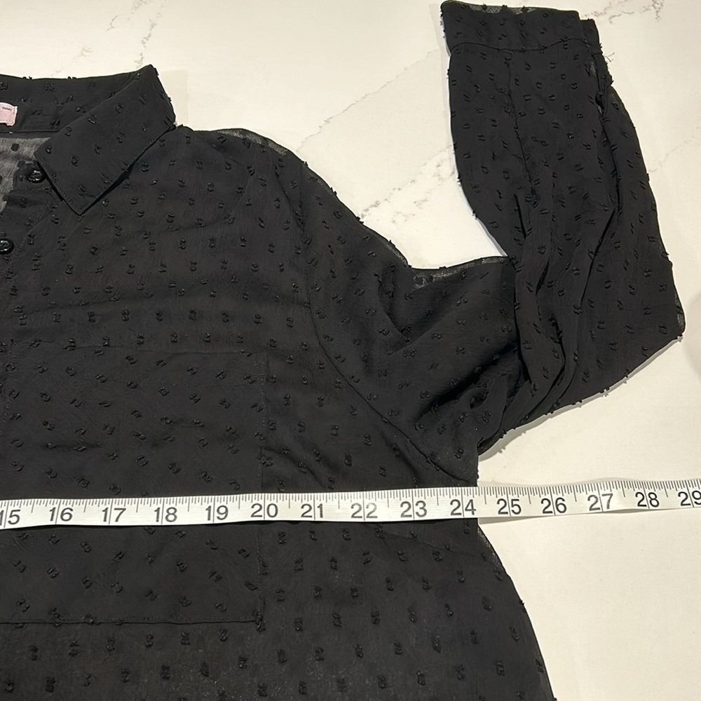 In every Story Plus Size 1X Sheer Button Down Collared Blouse Shirt Polka Dots - Picture 6 of 11
